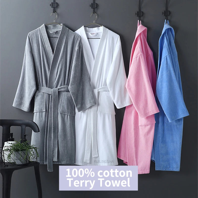 Unisex 100% Cotton Terry Bath Robe™️ Towel Kimono Dressing Gown All Seasons