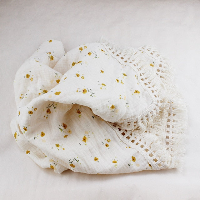 Newborn Baby Bliss™️ Tassel Receiving Blanket Muslin 100% Pure Cotton