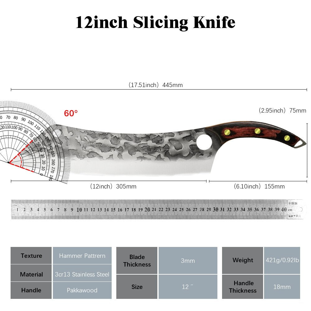 Sowoll Kitchen Knife™ High Carbon Steel 12 Inch Long Chef Knife Forged