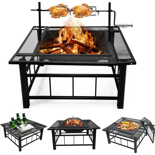 Swivel Grill for Outside Large Square Outdoor Wood Burning 32 Inch Fire Pit Table™