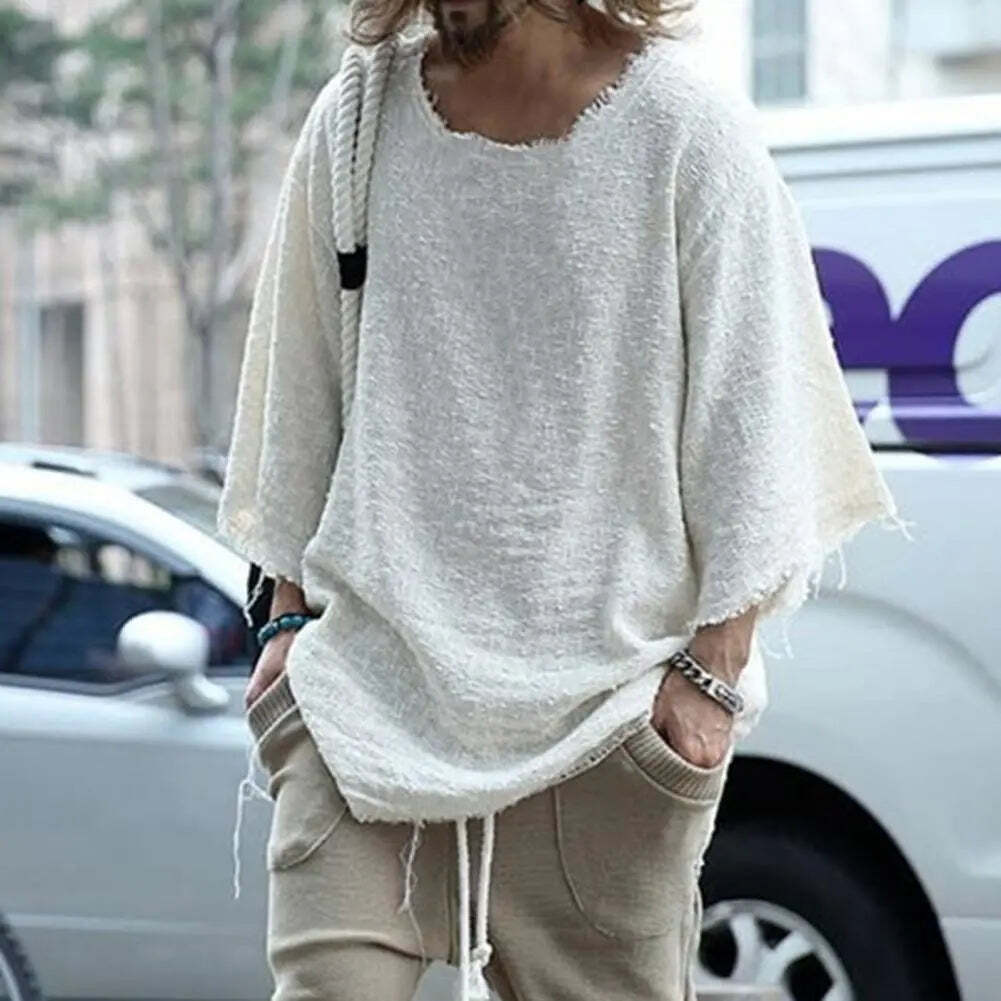 New Men T-shirt Solid Color Loose Streetwear Long Sleeve Burrs Edge™