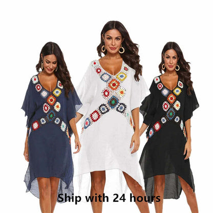 New Women Beach Dress Tunic Cover Up White Outfits Beachwear™