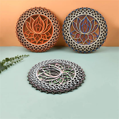 Wooden 3D Three Carvings Mandala Room Decoration Lotus Flower™