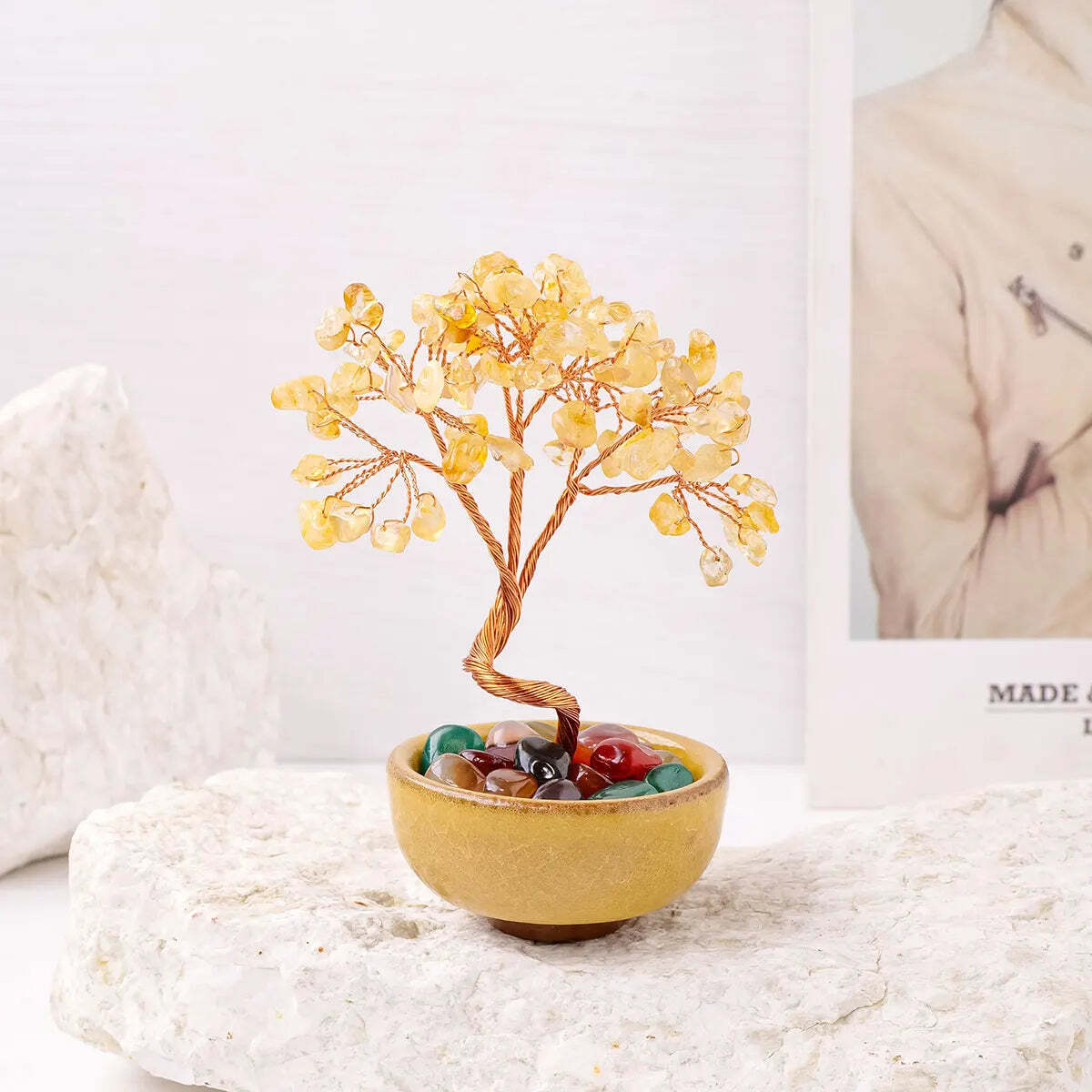 Natural Crystal Energy WrappeTeabowl Yoga Stone Citrine Money Tree™