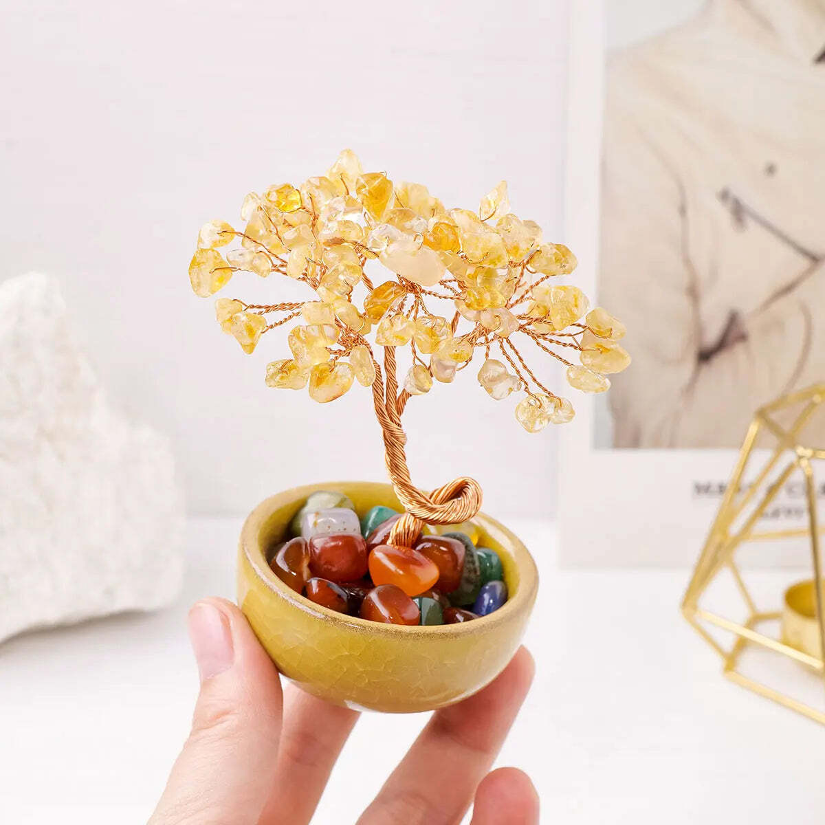 Natural Crystal Energy WrappeTeabowl Yoga Stone Citrine Money Tree™