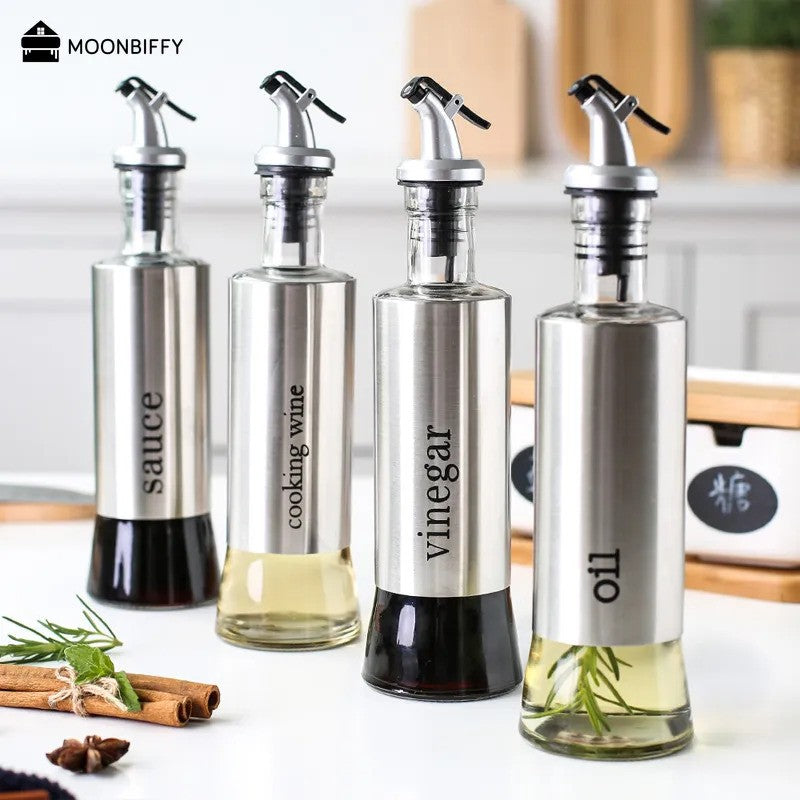 Stainless Steel Oil Bottle No-drip Bottles Sauce Vinegar Gourmet Elegance™