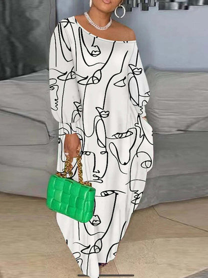 Plus Size Graphic Print One Off Shoulder Maxi Dress Women's